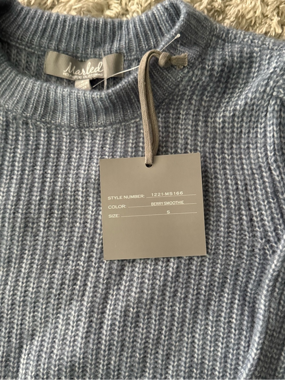 Blue Ribbed Puff-Sleeve Sweater - Picture 4 of 4